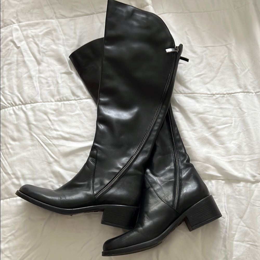 Elegant Black Leather Knee-High Boots